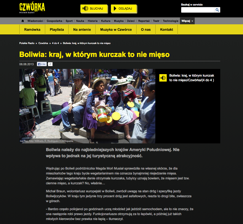 Radio Czwórka - aducja na temat Boliwii.
